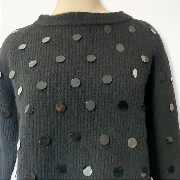 Vintage Michael Simon Black Sequin Paillette Fuzzy Ribbed Knit Crewneck Sweater - Picture 3 of 10